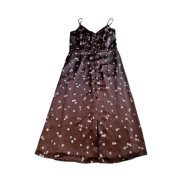 ABERCROMBIE & FITCH Medium Brown‎ Floral Sleeveless SATIN SLIP MIDI DRESS - Picture 1 of 4